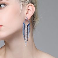 New Style European And American Fashion Color Rhinestone Tassel Earrings Long Earrings main image 2