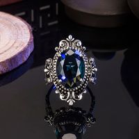 Oval Sea Blue Tray Stone European And American Retro Plated Ring Jewelry main image 3