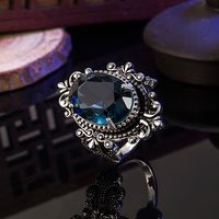 Oval Sea Blue Tray Stone European And American Retro Plated Ring Jewelry main image 4