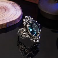 Oval Sea Blue Tray Stone European And American Retro Plated Ring Jewelry main image 5