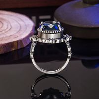 Oval Sea Blue Tray Stone European And American Retro Plated Ring Jewelry main image 6