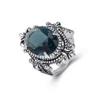 Oval Sea Blue Tray Stone European And American Retro Plated Ring Jewelry main image 1
