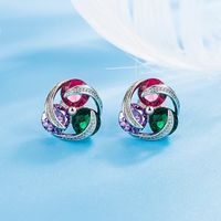 Clover Windmill Zircon Earrings Multi-color Rotating Zircon Earrings Jewelry main image 2