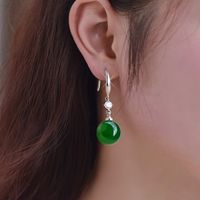 Fashion Natural Green Agate Earrings Copper Inlaid Zircon Earrings Wholesale main image 4