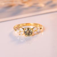 European And American Diamond-set Zircon Emerald Gold Color Ring Jewelry main image 5