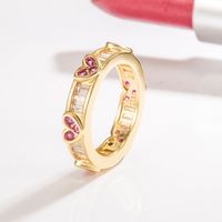 Diamond Red Corundum Heart Ring Europe And America Gold Rose Love Heart Ring Jewelry main image 3