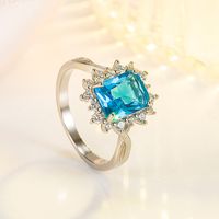 Brushed Blue Zircon Fashion Jewelry Inlaid Full Diamond Blue Crystal Ring main image 4