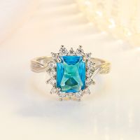 Bague En Cristal Bleu Avec Diamants Incrustés De Bijoux De Mode En Zircon Bleu Brossé main image 5