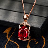 Korean 18k Gold Rose Gold Square Ruby Pendant Micro Diamond Red Necklace Pendant main image 1