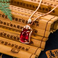Korean 18k Gold Rose Gold Square Ruby Pendant Micro Diamond Red Necklace Pendant main image 3