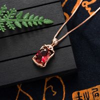 Korean 18k Gold Rose Gold Square Ruby Pendant Micro Diamond Red Necklace Pendant main image 4