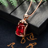 Korean 18k Gold Rose Gold Square Ruby Pendant Micro Diamond Red Necklace Pendant main image 5