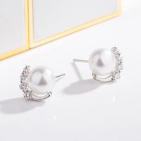 Korean Version Pearl Earrings Diamond Zircon Pearl Earrings Temperament Earrings Simple Fashion Jewelry main image 3