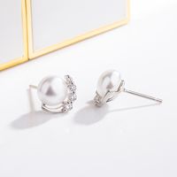 Korean Version Pearl Earrings Diamond Zircon Pearl Earrings Temperament Earrings Simple Fashion Jewelry main image 5