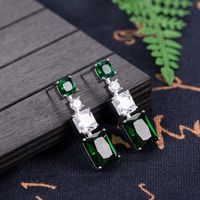 Fashion Diamond-encrusted Zircon Emerald Copper Earrings Jewelry main image 3