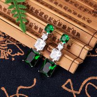 Fashion Diamond-encrusted Zircon Emerald Copper Earrings Jewelry main image 4