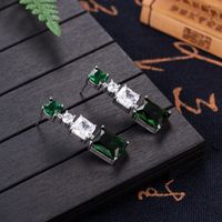 Fashion Diamond-encrusted Zircon Emerald Copper Earrings Jewelry main image 5