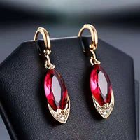 Korean Rose Crystal Long Earrings Female Ruby Diamond Long Copper Earrings main image 4
