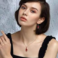 Korean Rose Crystal Long Earrings Female Ruby Diamond Long Copper Earrings main image 5