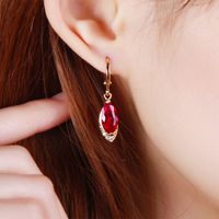 Korean Rose Crystal Long Earrings Female Ruby Diamond Long Copper Earrings main image 6