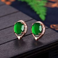 Retro Ethnic Drop-shaped Green Chalcedony Earrings Diamond Earrings Jewelry main image 3