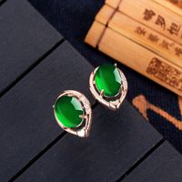 Retro Ethnic Drop-shaped Green Chalcedony Earrings Diamond Earrings Jewelry main image 5