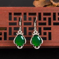 Retro Ethnic Green Chalcedony Earrings Female Micro-inlaid Zircon Long Green Agate Copper Earrings main image 3
