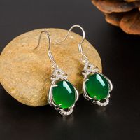 Retro Ethnic Green Chalcedony Earrings Female Micro-inlaid Zircon Long Green Agate Copper Earrings main image 1