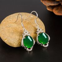 Retro Ethnic Green Chalcedony Earrings Female Micro-inlaid Zircon Long Green Agate Copper Earrings main image 2