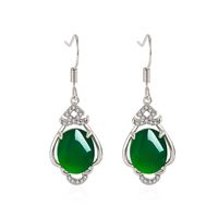 Retro Ethnic Green Chalcedony Earrings Female Micro-inlaid Zircon Long Green Agate Copper Earrings main image 6