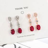 Korean Diamond Rose Ruby Long Copper Earrings Wholesale main image 3