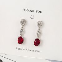 Korean Diamond Rose Ruby Long Copper Earrings Wholesale main image 1