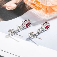 Korean Diamond Rose Ruby Long Copper Earrings Wholesale main image 4