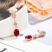 Korean Diamond Rose Ruby Long Copper Earrings Wholesale main image 5