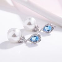 Korean New Blue Crystal Pearl Earrings Female Amethyst Copper Inlaid Zircon Earrings main image 1