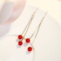 Korean Imitation Cherry Earrings Long Tassel Cherry Copper Earrings main image 2