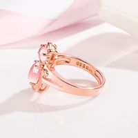 Korean Pink Crystal Cat Ring Female Diamond Hibiscus Stone Cat Open Fashion Ring main image 5