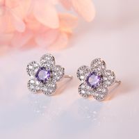 Fashion Temperament Full Diamond Zircon Snowflake Stud Earrings Flower Purple Diamond Stud Earrings Jewelry main image 1