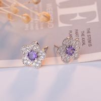 Fashion Temperament Full Diamond Zircon Snowflake Stud Earrings Flower Purple Diamond Stud Earrings Jewelry main image 3