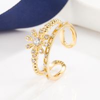 Simple Ring Sweet Flower Micro-inlaid Zircon Ring Sun Flower Open Ring main image 3