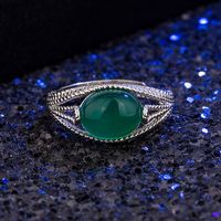 Korean Hetian Jasper Inlaid Green Chalcedony Retro Green Agate Ring Fashion Jewelry main image 4