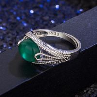 Korean Hetian Jasper Inlaid Green Chalcedony Retro Green Agate Ring Fashion Jewelry main image 6