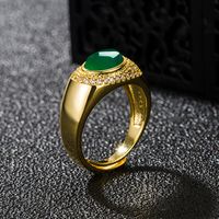 Retro Ethnic Green Agate Oval Green Chalcedony Ancient Gold Ring Jewelry main image 6