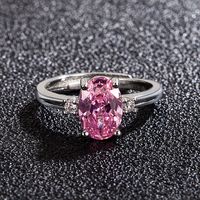 Korean Zircon-studded Goose Egg-shaped Pink Crystal Open Sea Blue Crystal Ring main image 5