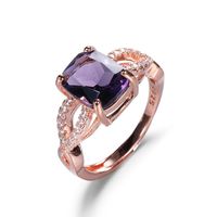 European And American Simple Micro-inlaid Zircon Rose Gold Amethyst Open Ring main image 6