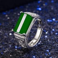 Cross-border Hollow Green Chalcedony Micro-inlaid Zircon Green Agate Ring Jewelry main image 1