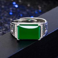 Cross-border Hollow Green Chalcedony Micro-inlaid Zircon Green Agate Ring Jewelry main image 4