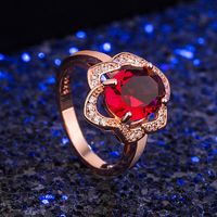 Micro Inlaid Rose Ruby Flower Ring Rose Gold Luxury Ring Jewelry main image 1