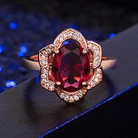 Micro Inlaid Rose Ruby Flower Ring Rose Gold Luxury Ring Jewelry main image 3