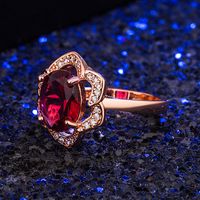 Micro Inlaid Rose Ruby Flower Ring Rose Gold Luxury Ring Jewelry main image 5